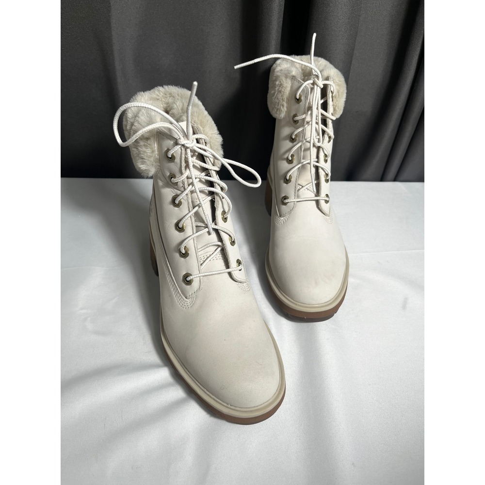 Timberland Women's Size 10 Ivory Leather Faux Fur Lace Up Boots